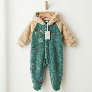 Enterito Con Capucha Tela Plush Verde Dinosaurio Beb&eacute; Ni&ntilde;o