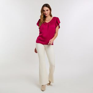 Blusa Panel Eásticado En Escote Manga Corta Mini Vuelo Mujer Kimera