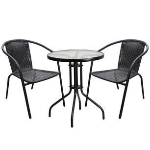 Set Terraza Maceio 2 Sillas + Mesa Vidrio 70x60 Cm Negro
