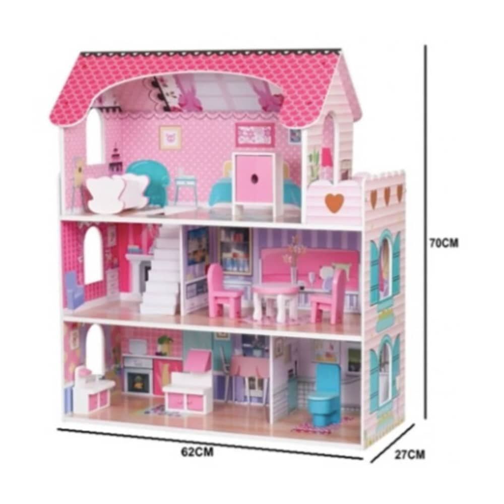 Casa De Mu&ntilde;ecas Cl&aacute;sica De Madera Rosada Con Accesorios image number 4.0