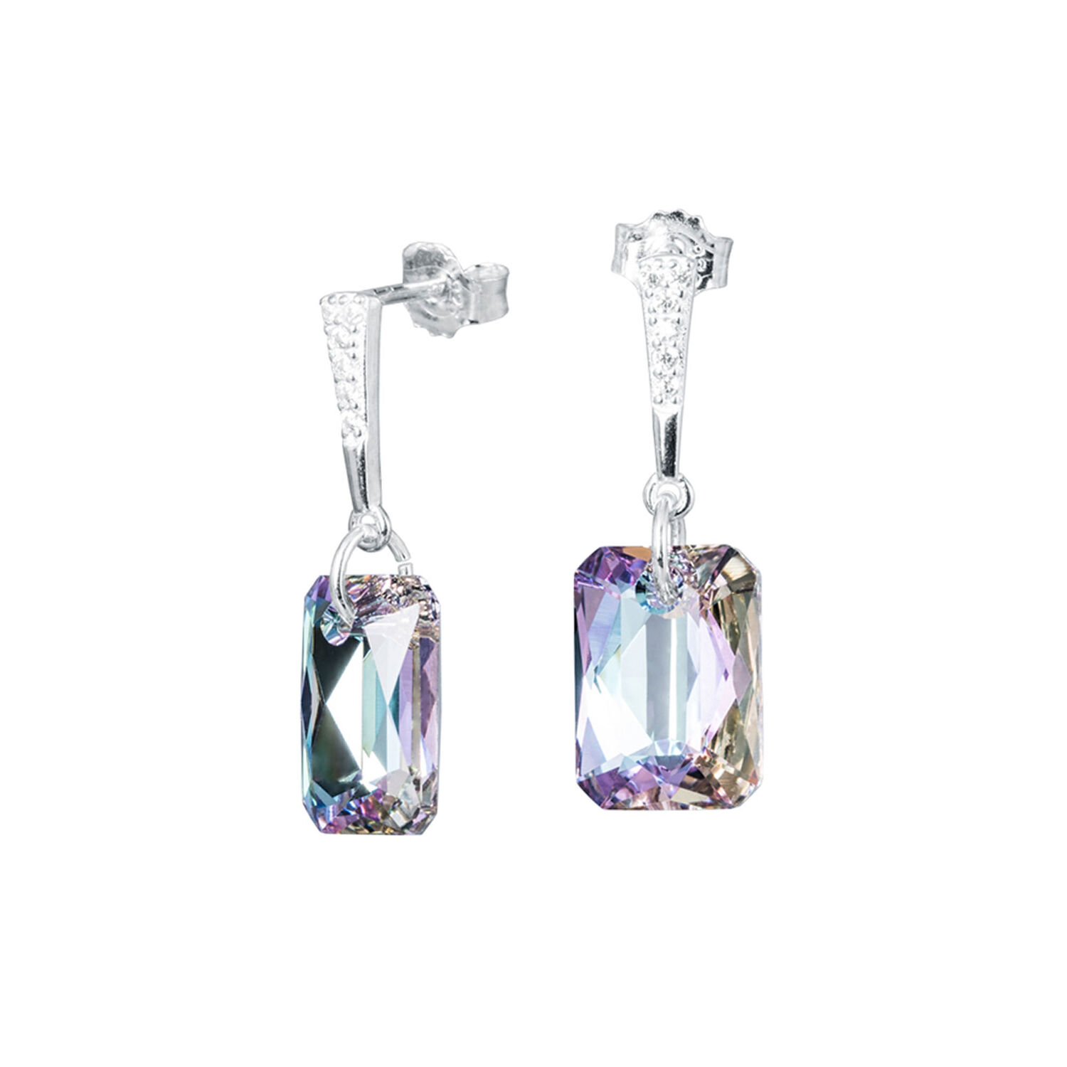 Aros Estefan&iacute;a Plata Italiana 925 Y Cristal Genuino Vitral Light image number 0.0