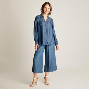 Blusa Lyocell Manga Larga Roll Up Cuello Camisero Mujer Lorenzo Di Pontti