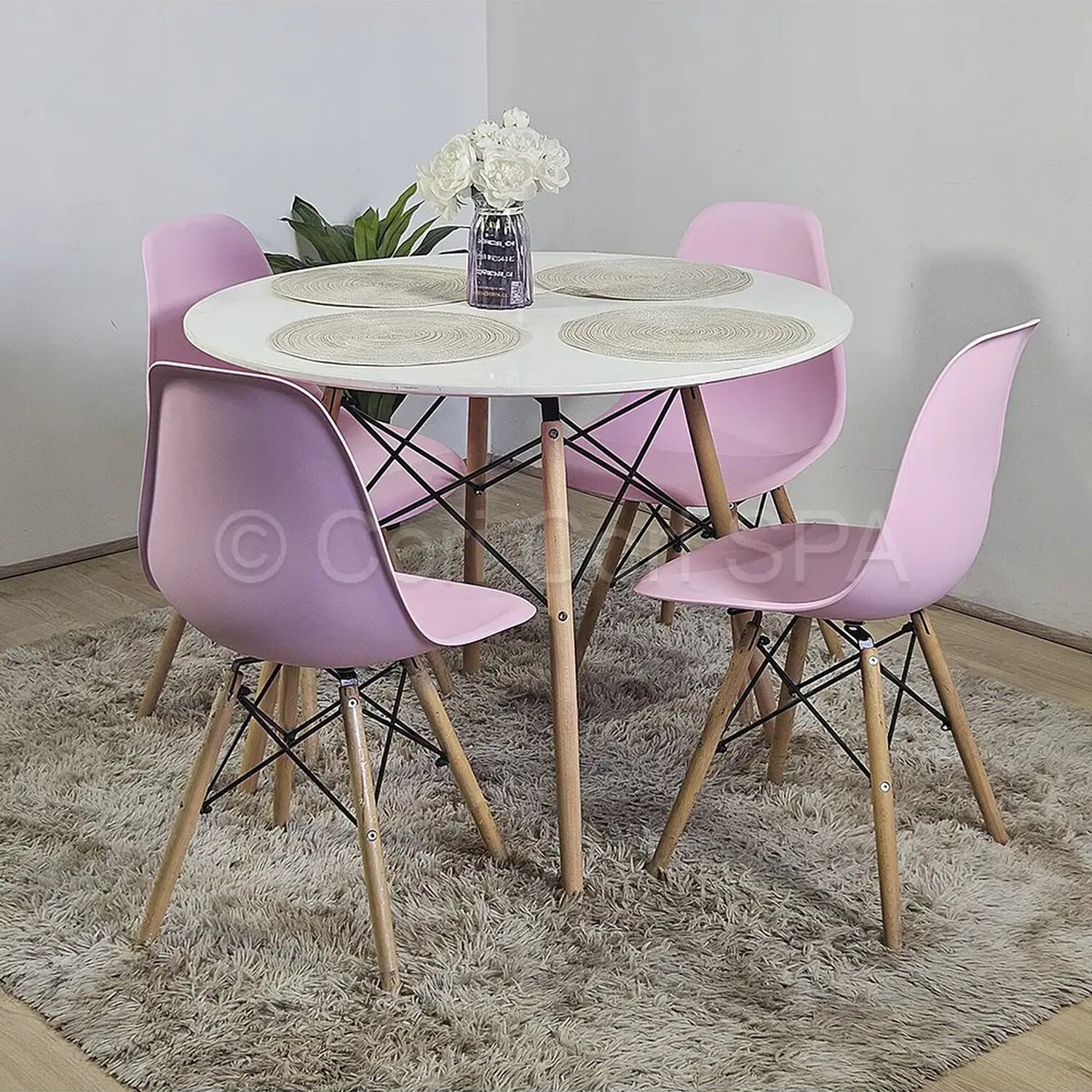Juego De Comedor Mesa Eames Blanca 100cms + 4 Sillas Eames Rosa image number 0.0