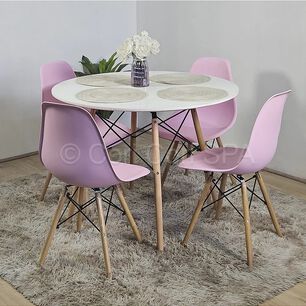 Juego De Comedor Mesa Eames Blanca 100cms + 4 Sillas Eames Rosa