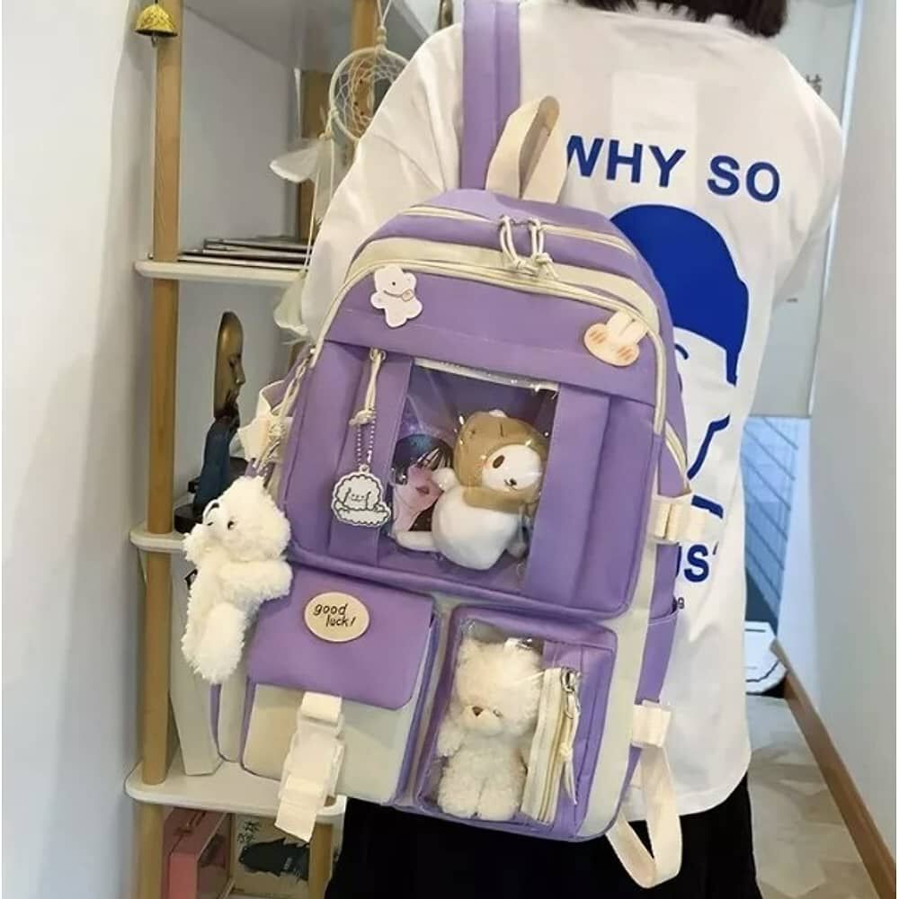 Mochila Escolar Viaje Estilo Coreano 5 Piezas Kit Azul image number 2.0