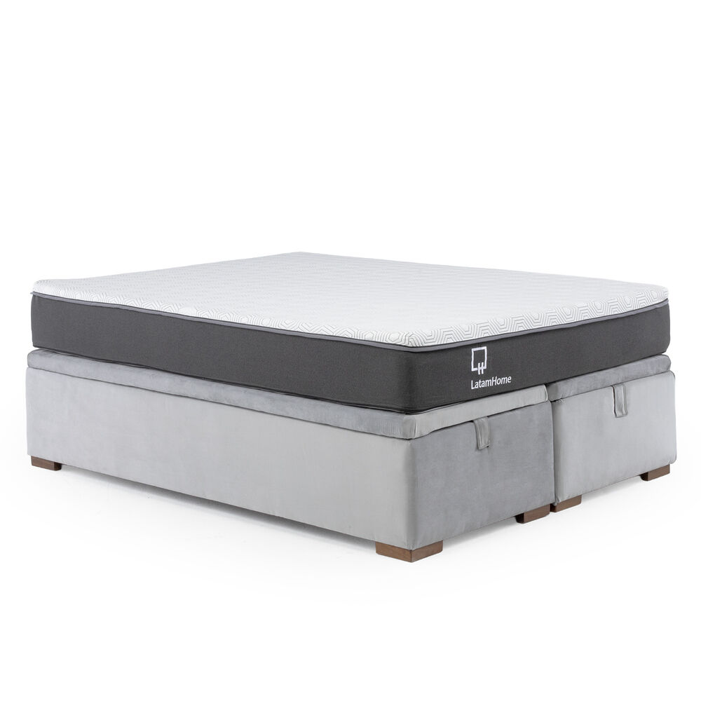 Cama Funcional Boxet 2 Plazas Base Dividida Colchon Resortes New Top Funda Lavable Gris image number 1.0