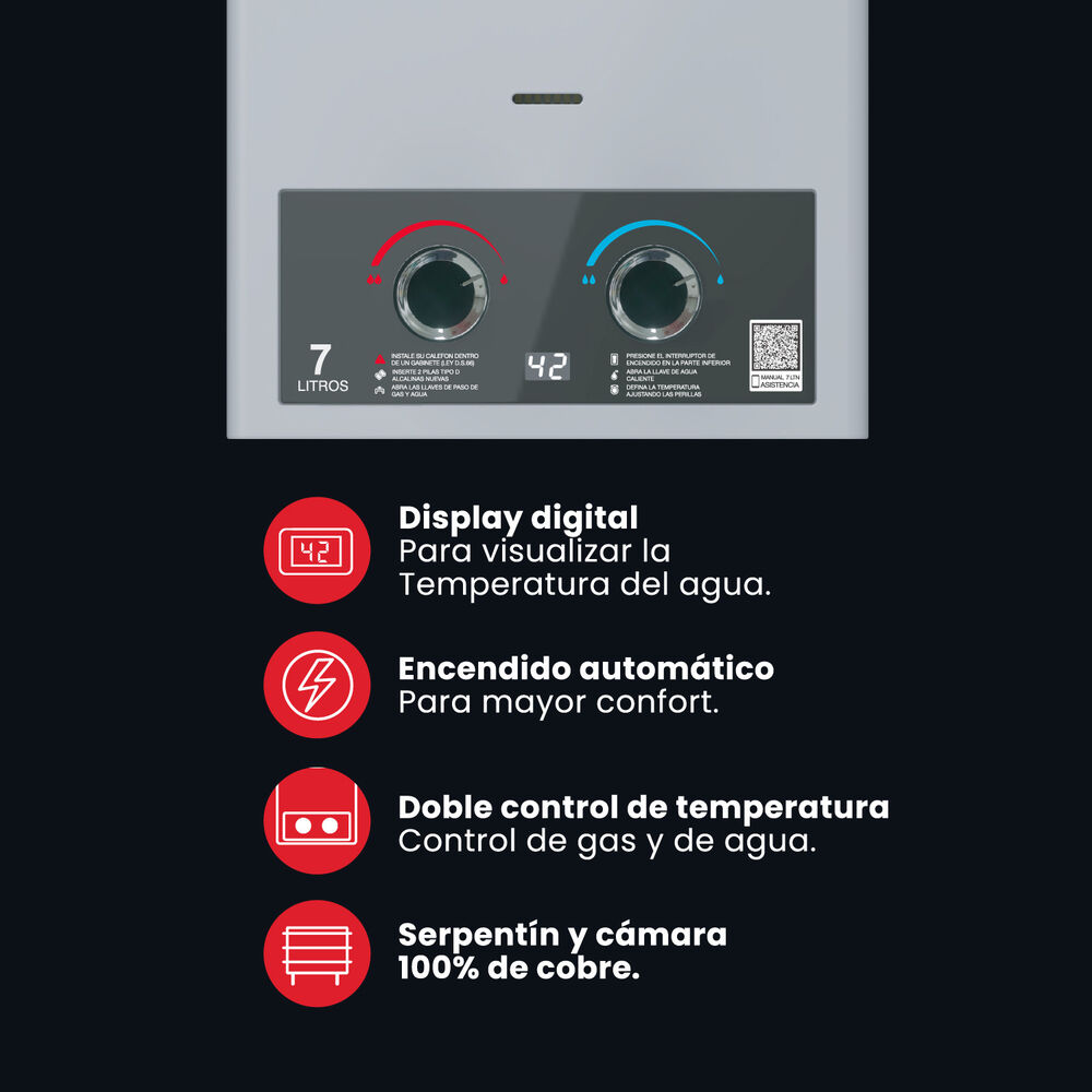Calefont 7 Litros Gas Licuado Tiro Natural Rheem image number 3.0