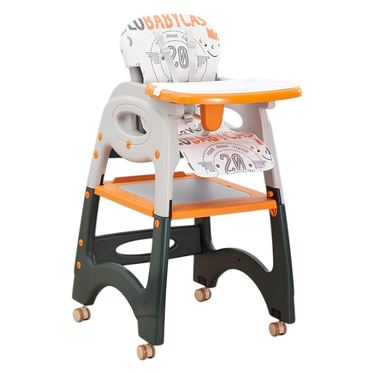 Silla De Comer Multifuncional Con Ruedas Naranja Lubabycas image number 8.0