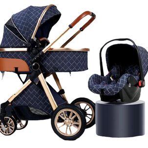 Coche Deluxe Con Silla Nido Y Accesorios Azul Lubabycas