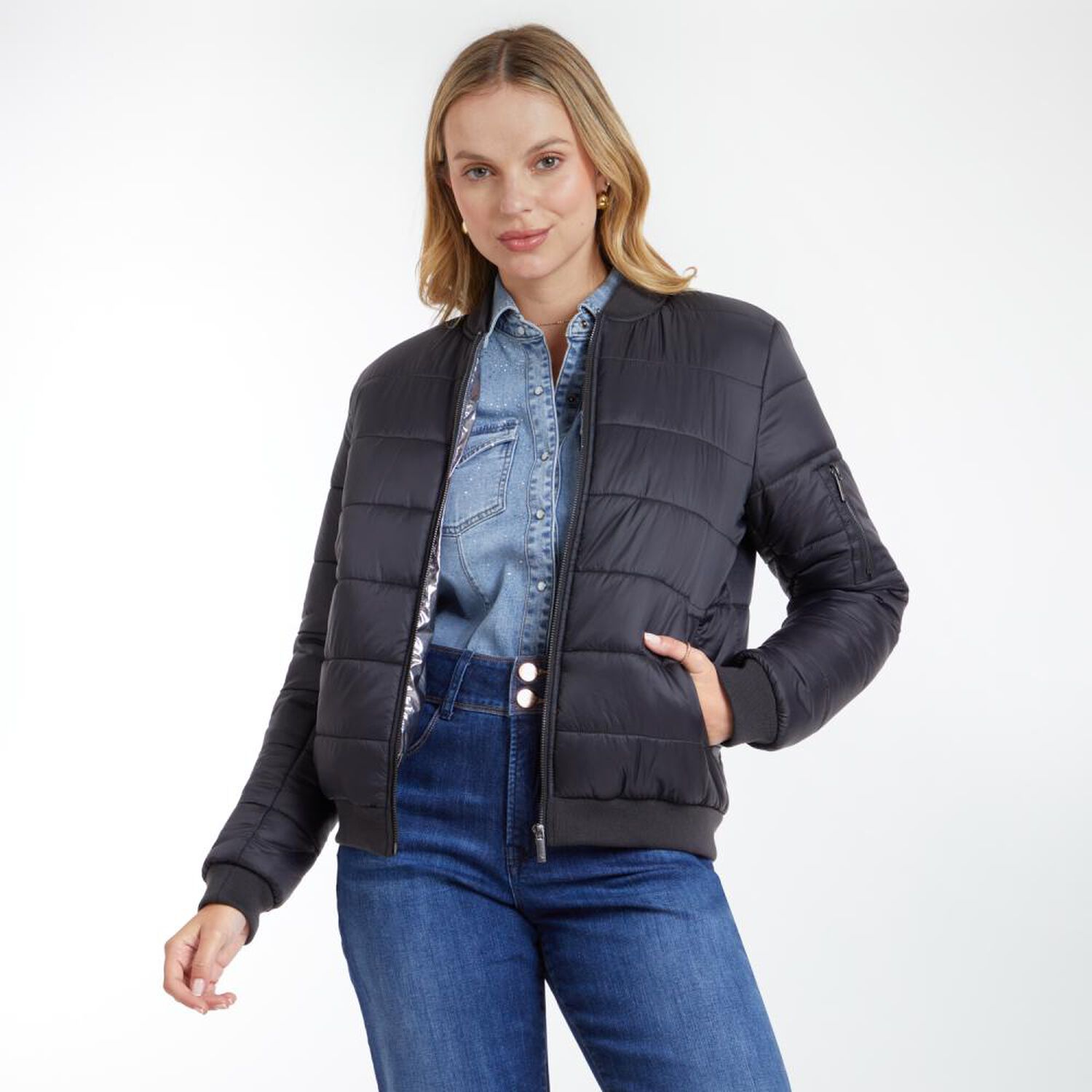 Parka Regular Forro Metalico Cuello V Mujer Kimera image number 0.0