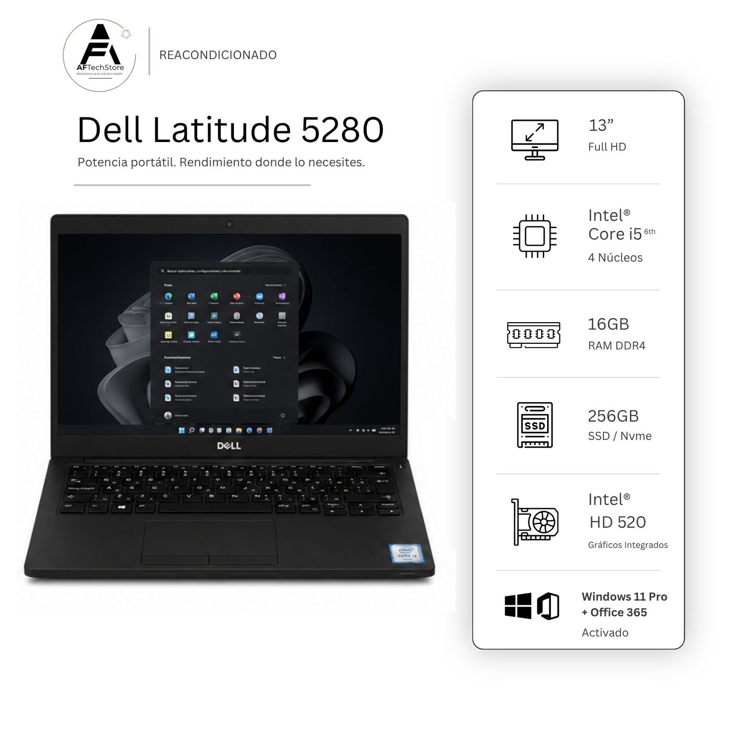 Notebook Dell 5480 I5 6th 16gb 256gb - Win11 Office - Reacondicionado Profesional