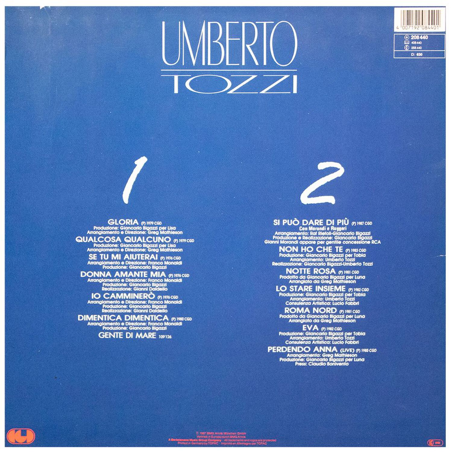 Umberto Tozzi - Minuti Di Un Eternita | Vinilo Usado image number 1.0