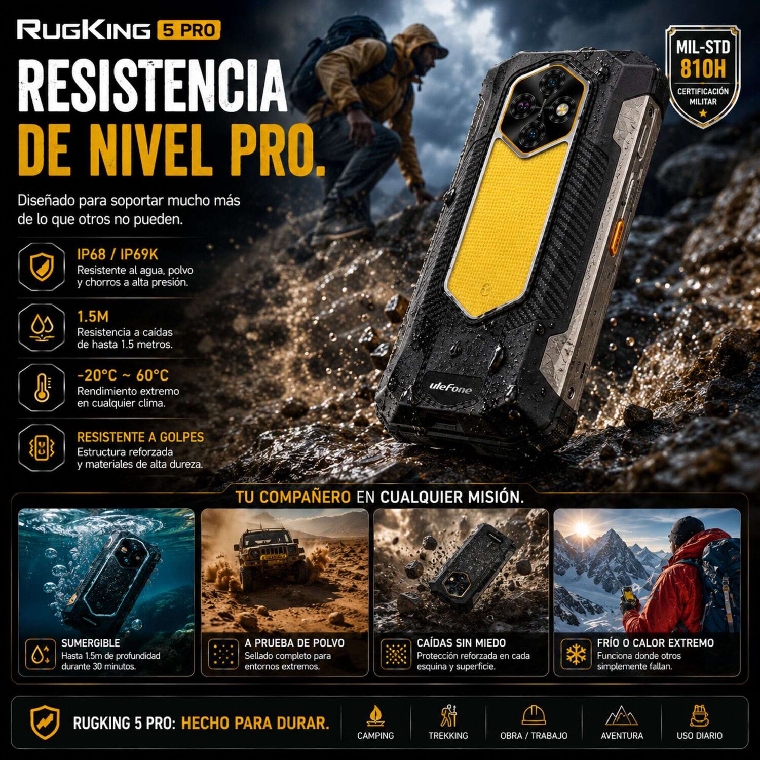 Celular Rugged Ulefone Rugking 5 Pro Bater&iacute;a 20000mah 256gb 16gb image number 3.0