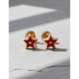 Aros Abridores Estrella Colores 5mm Oro 14k Beb&eacute; Ni&ntilde;a Rojo