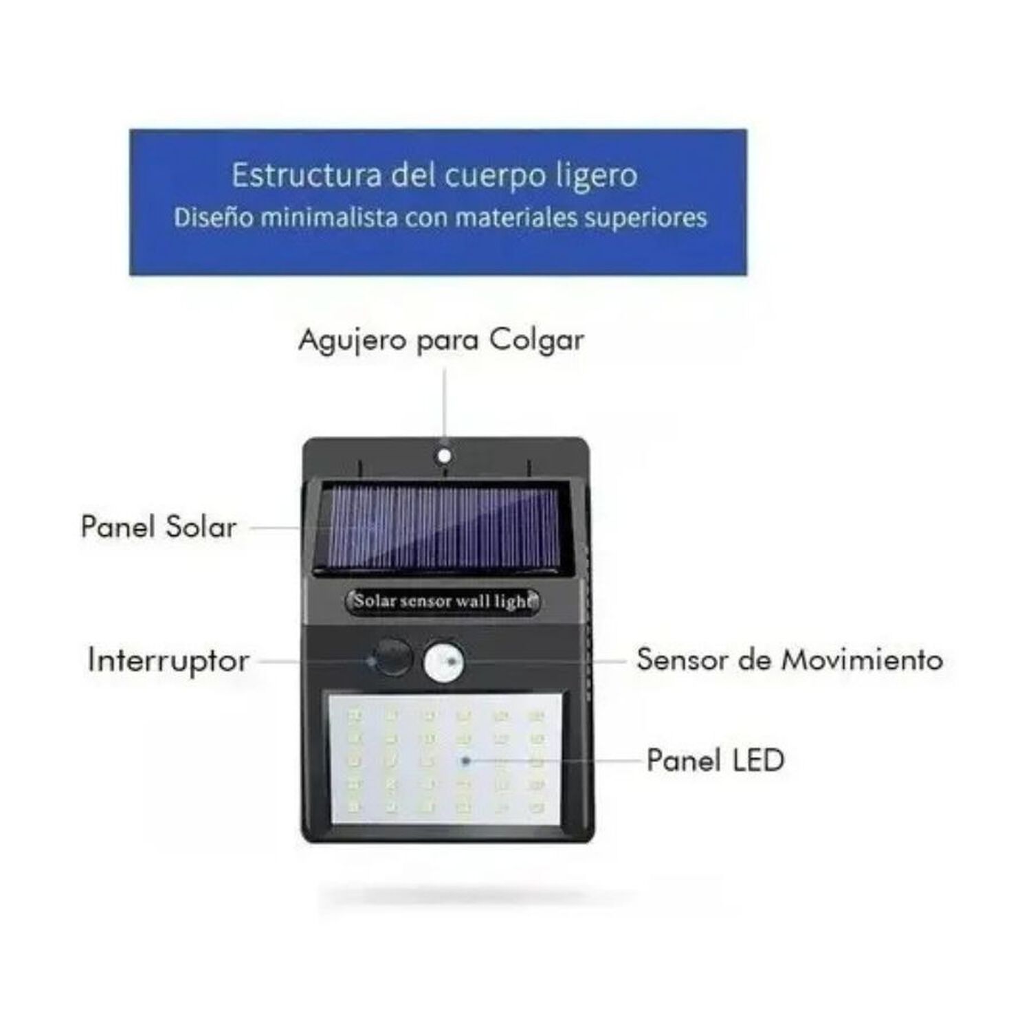 Foco Solar Led De Pared 60w Con Sensor De Movimiento image number 5.0