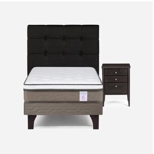 Cama Europea Rosen New Style 6 / 1.5 Plazas / Base Normal + Set De Maderas Issey Grafito