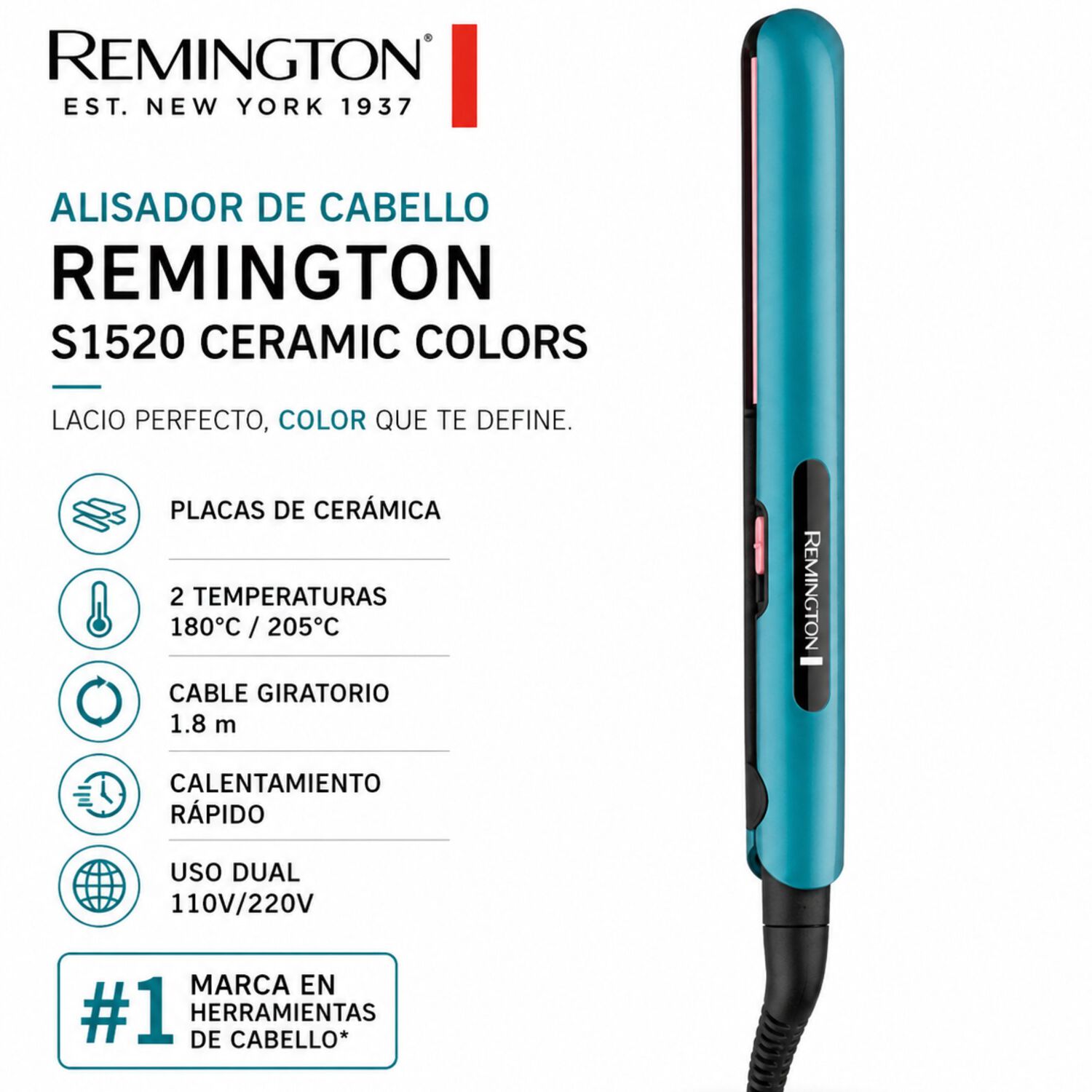 Alisador De Cabello Remington S1520 Ceramic Colors image number 6.0