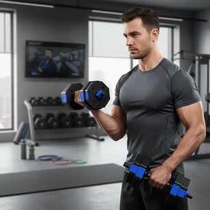 Kit Gym En Casa Mancuernas 15kg + Calleras Talla L + Toalla Azul