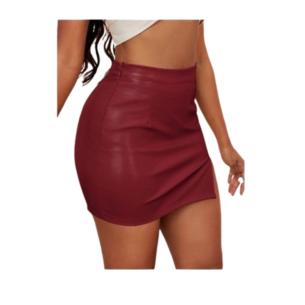 Falda Cuero Con Abertura Pierna Tiro Alto Sin Costura image number 15.0