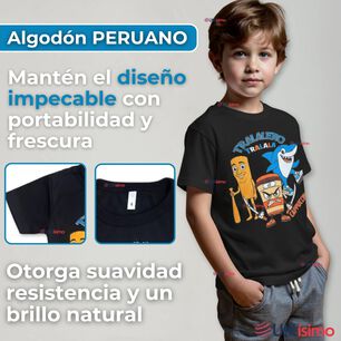 Polera Brainrots 100% Algod&oacute;n Manga Corta Ni&ntilde;o Tralalero Negro