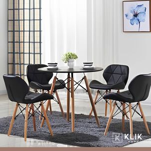 Comedor Mesa Redonda Negra 80cm + 4 Sillas Radar Negras