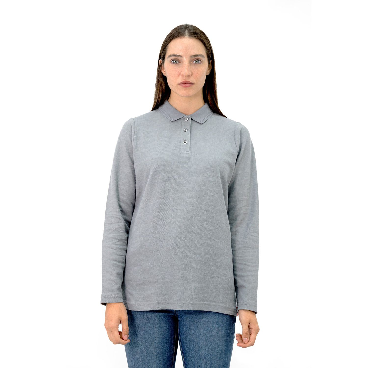 Polera Pique Quebec Manga Larga Gris Mujer image number 1.0