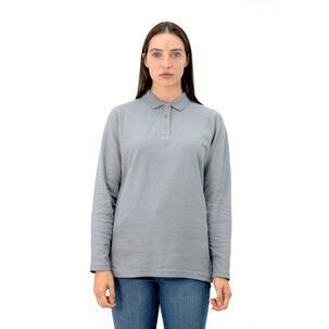 Polera Pique Quebec Manga Larga Gris Mujer