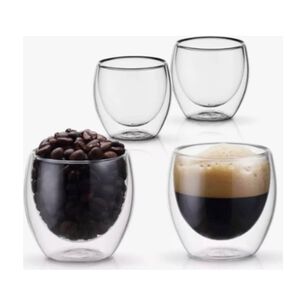 Taza Cafe 4 Vasos Vidrio Mug Doble Pared T&eacute;rmica Reforzada
