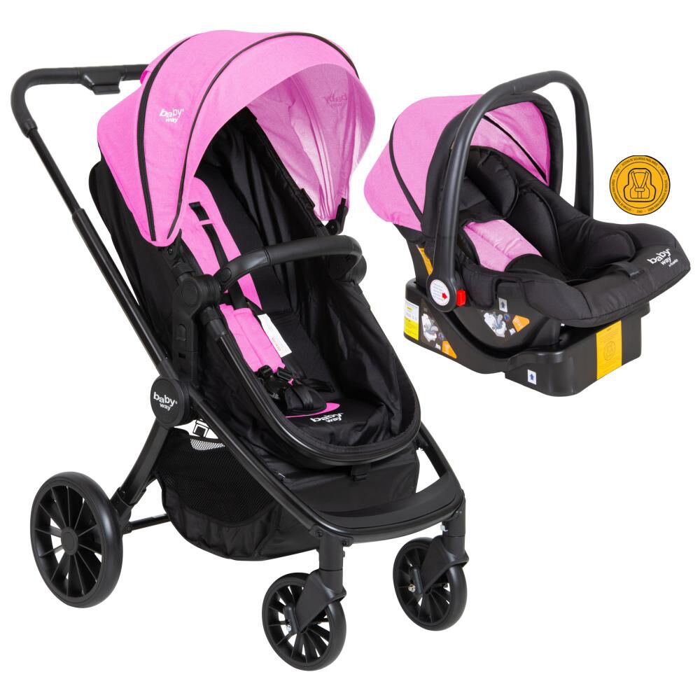 Coche Travel System Baby Way 3 En 1 Fucsia Con Base image number 0.0