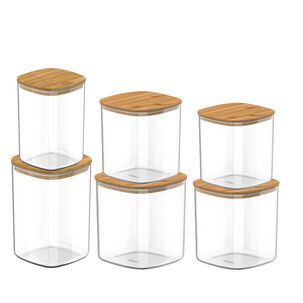 Set 6 Frascos Hermeticos Especias Cuadrado Tapa De Bambu