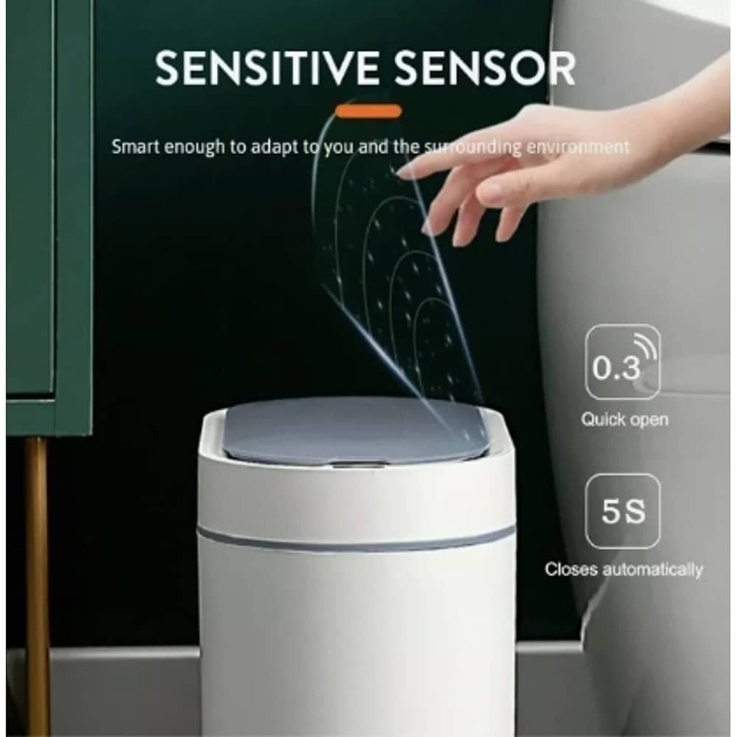 Papelero Basurero Ba&ntilde;o Autom&aacute;tico Sensor Inteligente Cepillo image number 3.0