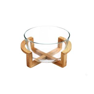 Bowl De Vidrio Base Bamb&uacute; Ensaladera Multiuso Elegante