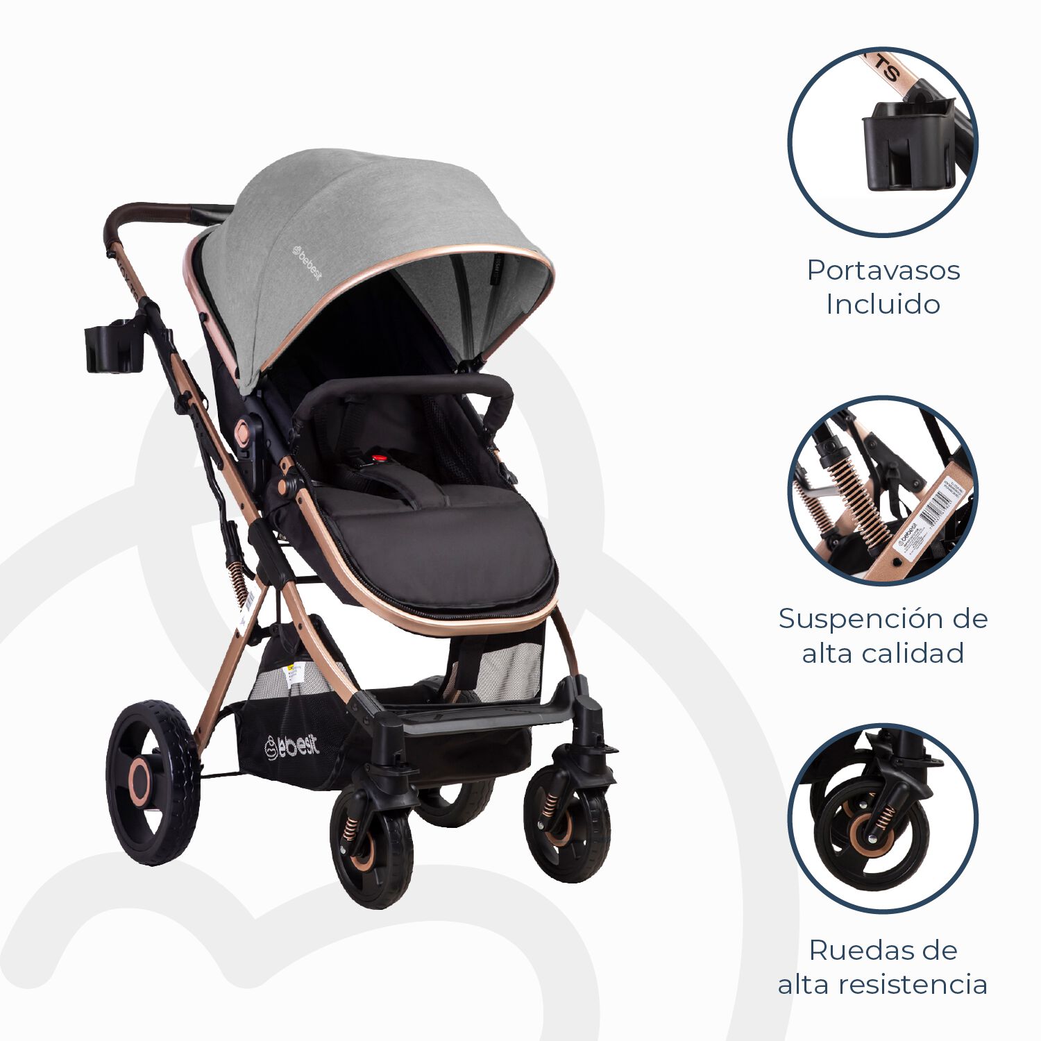Coche Cuna Paseo Vox Gold Gris Bebesit image number 5.0