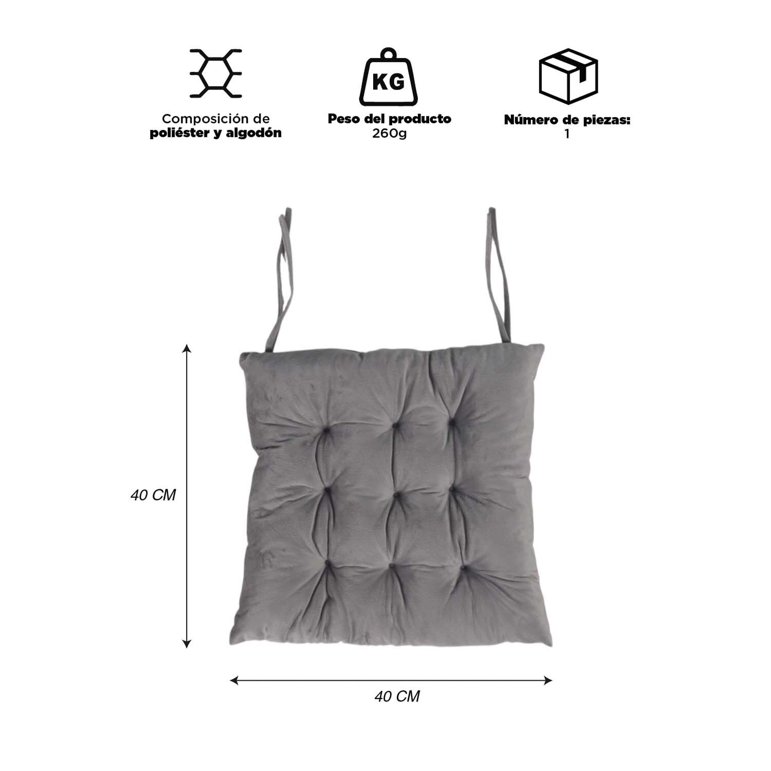 Coj&iacute;n Para Silla Gris Claro 40x40 Cm image number 3.0