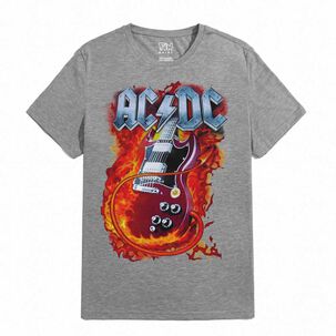 Polera Estampada Ac Dc Guitarra En Llamas Rock