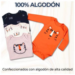 Pack 4 Bodys Ni&ntilde;o Manga Larga Tedmimak 100% Algod&oacute;n Tiny Tigers