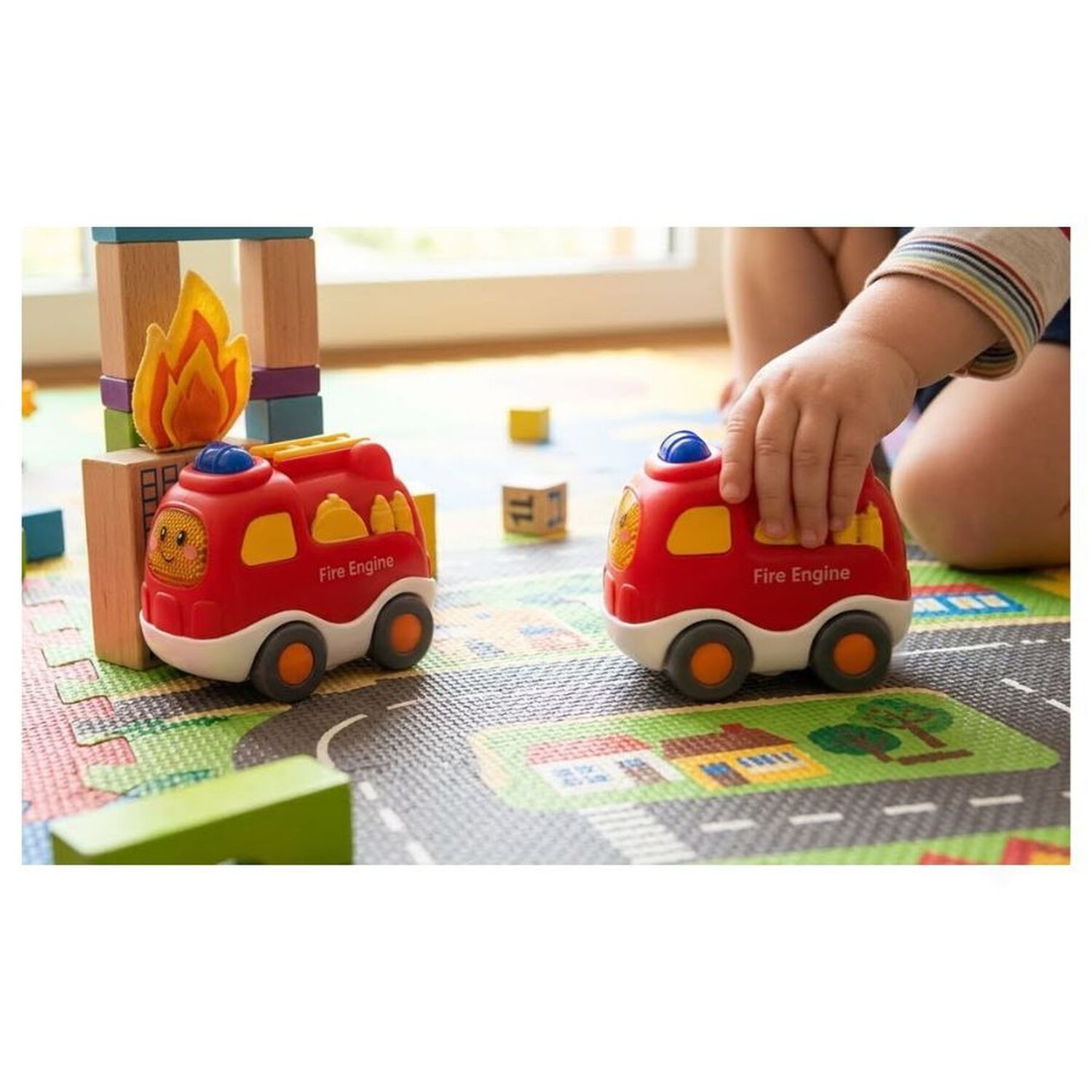 Set 2 Autos Juguete Cartoon Car Bombero Cami&oacute;n Beb&eacute; image number 4.0