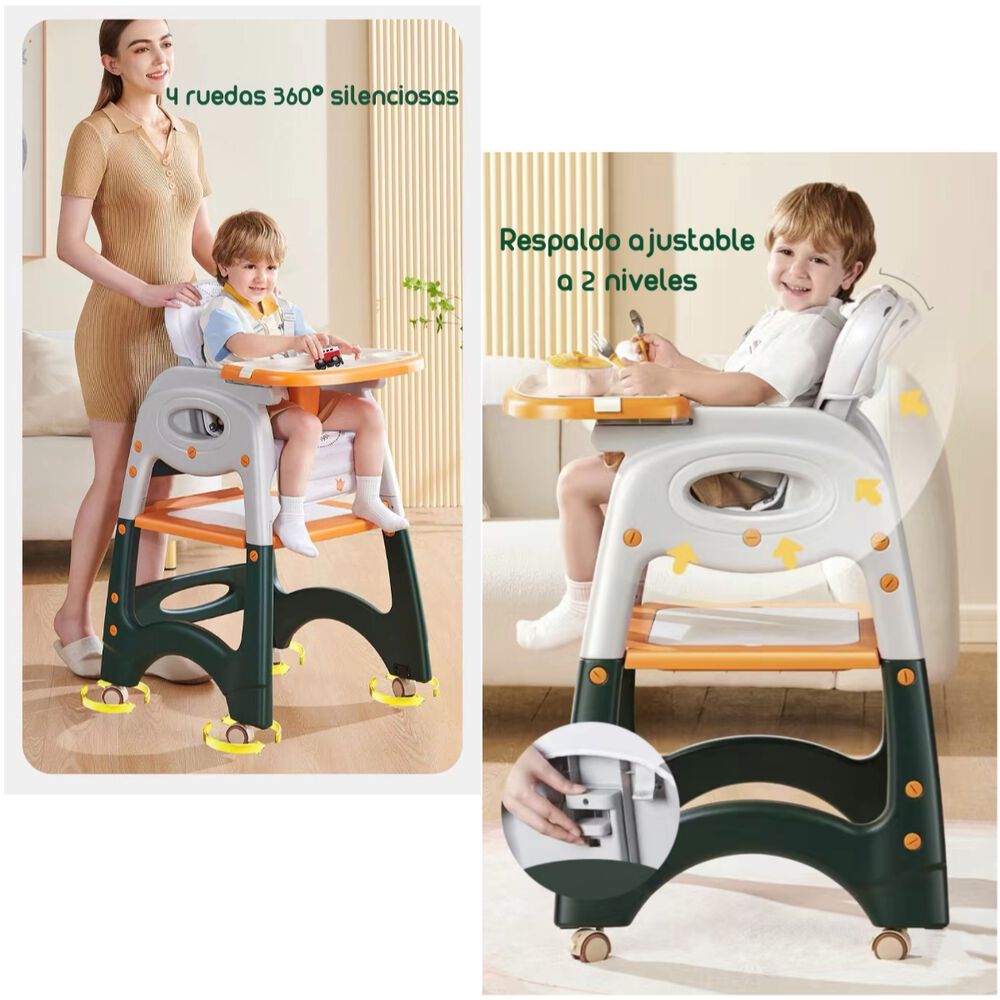 Silla De Comer Multifuncional Con Ruedas Rosada Lubabycas image number 6.0