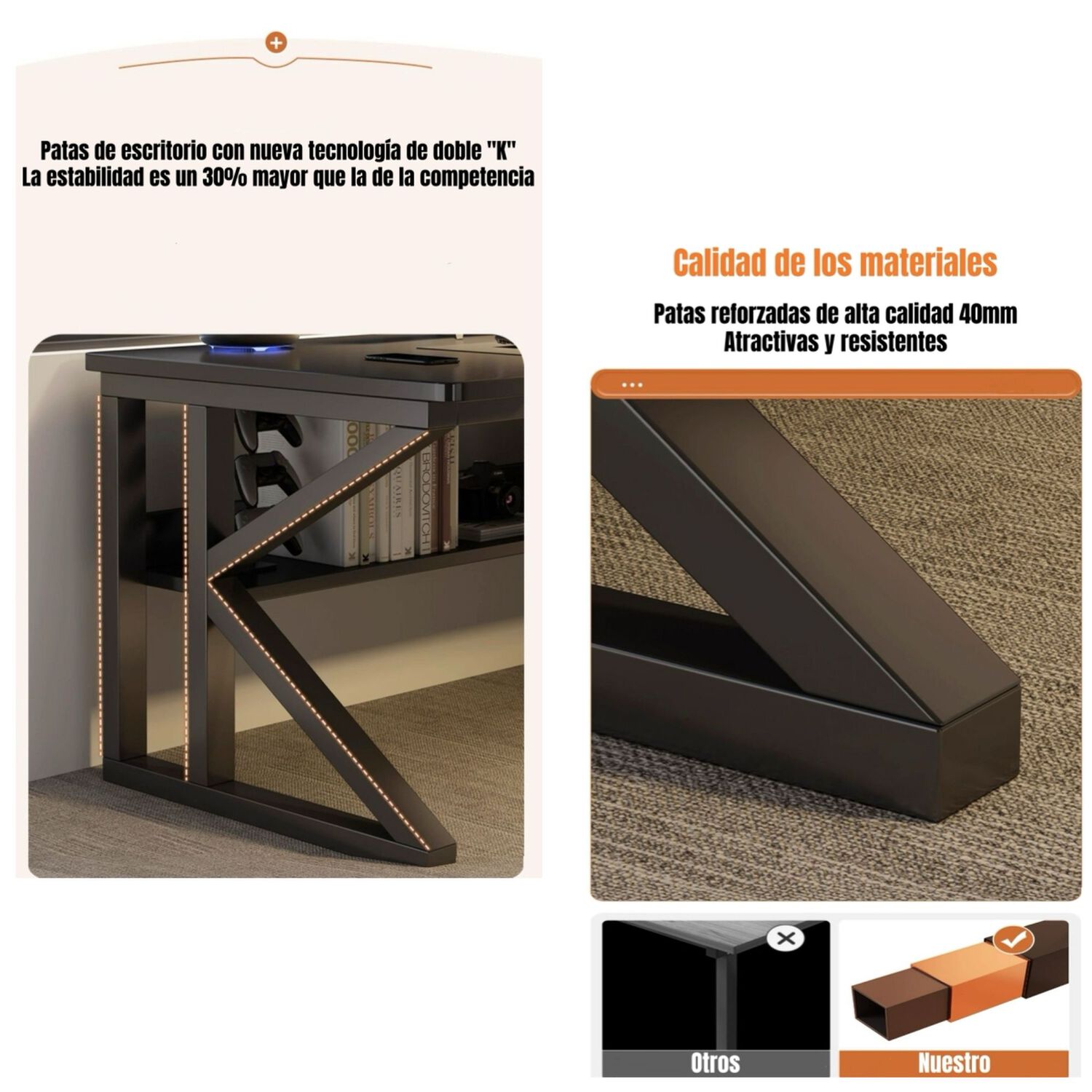 Escritorio De Madera Con Repisa Inferior 140x60x72cm Crown image number 4.0