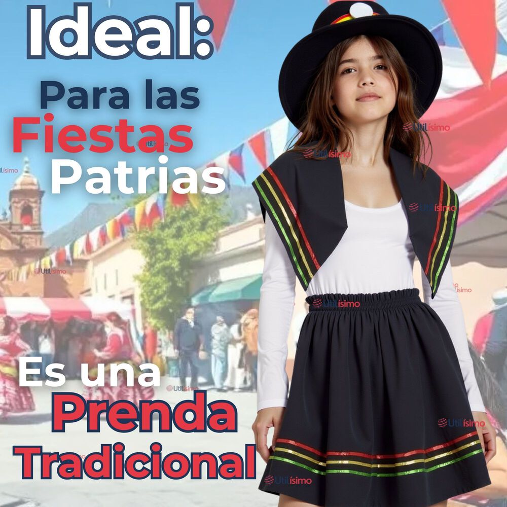 Pack 3 Traje Nortino Con Polera Fiestas Patrias Baile Nortino Negro image number 7.0