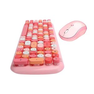 Teclado + Mouse Inal&aacute;mbrico Lapiz Labial Retro Mujer