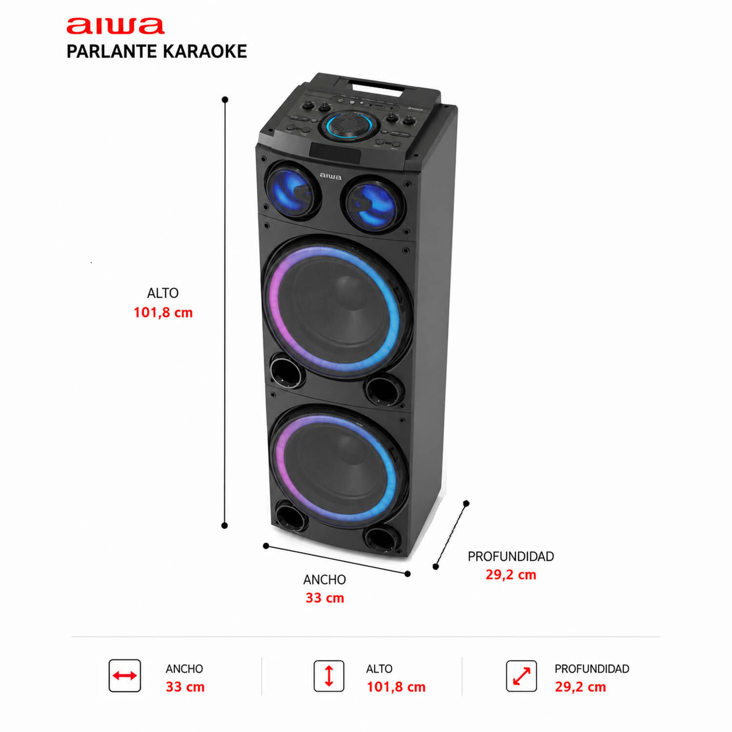 Parlante Karaoke Bluetooth Radio Fm Aiwa 50w X2 Aw-poc14 image number 1.0