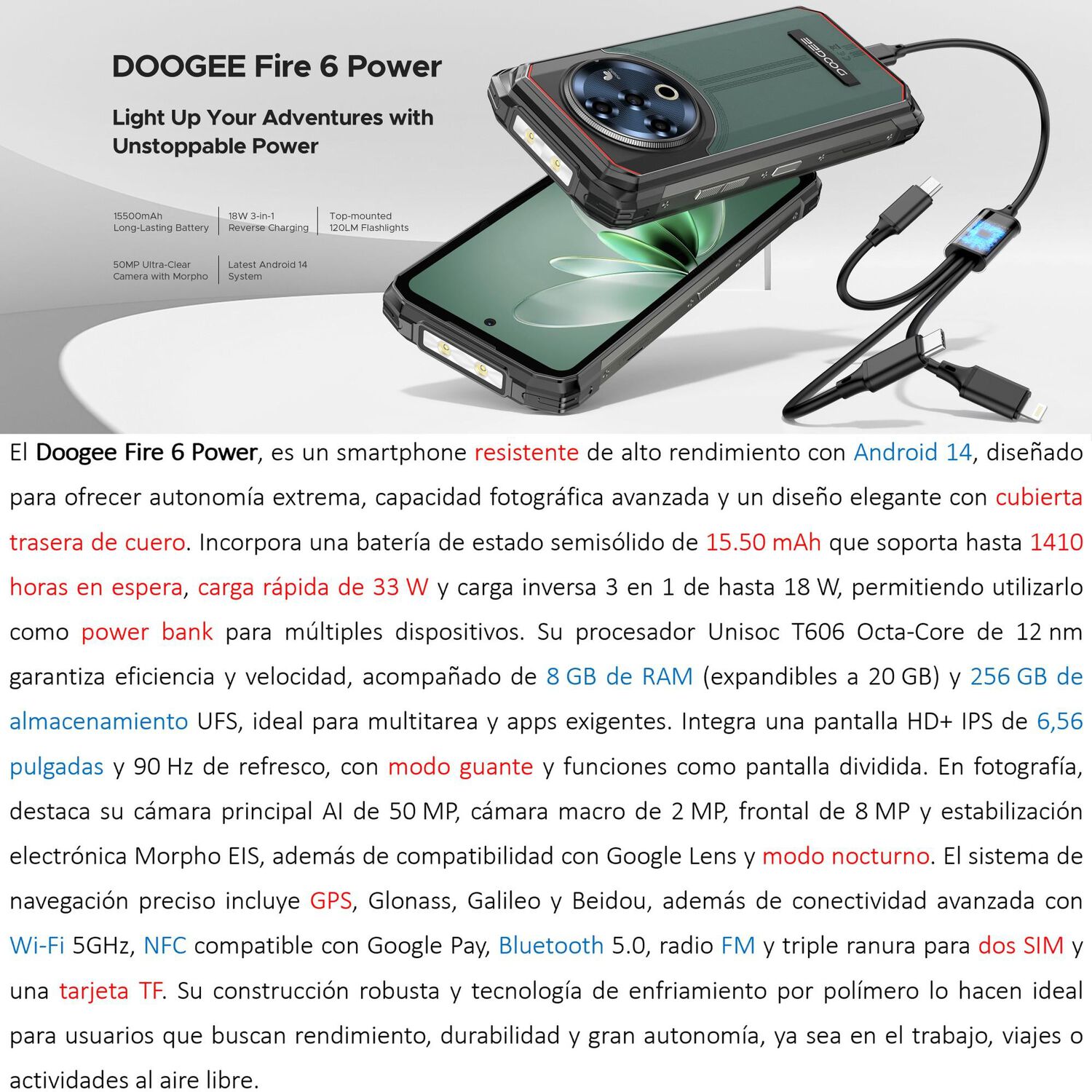 Doogee Fire 6 Power: Celular Rugged Android 14, 50mp, 15.50mah image number 1.0
