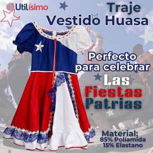 Vestido Huasa Ni&ntilde;a Bandera Chilena Fiestas Patrias