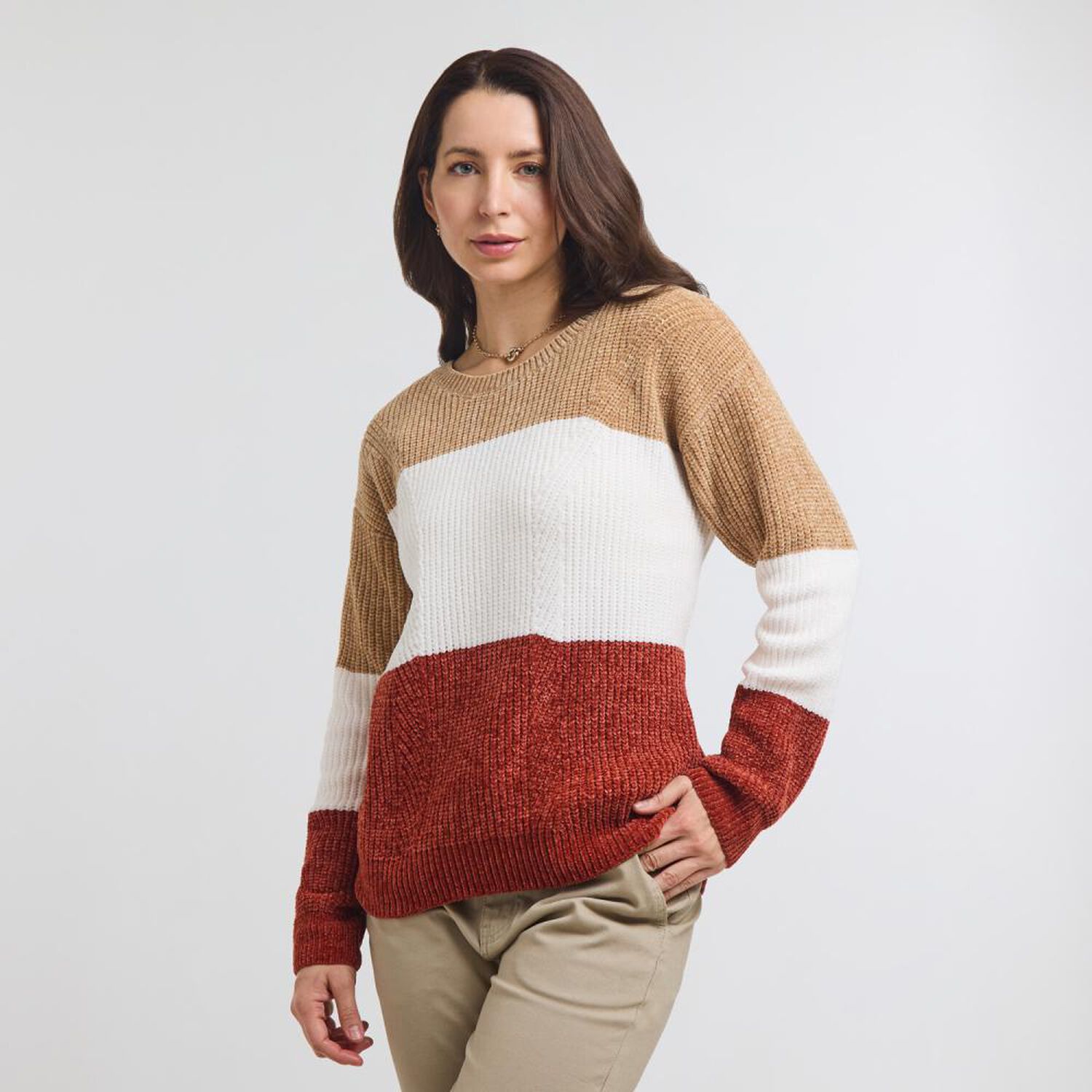 Sweater Chenille Bloques Manga Larga Cuello Alto Mujer Geeps image number 2.0