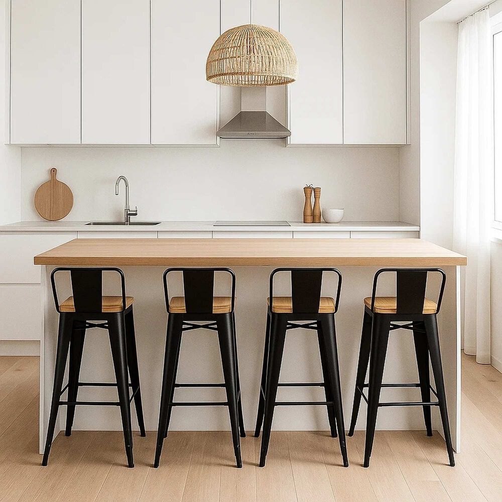 Pack De 4 Taburetes Tolix Con Asiento De Madera Clara - Negros image number 2.0