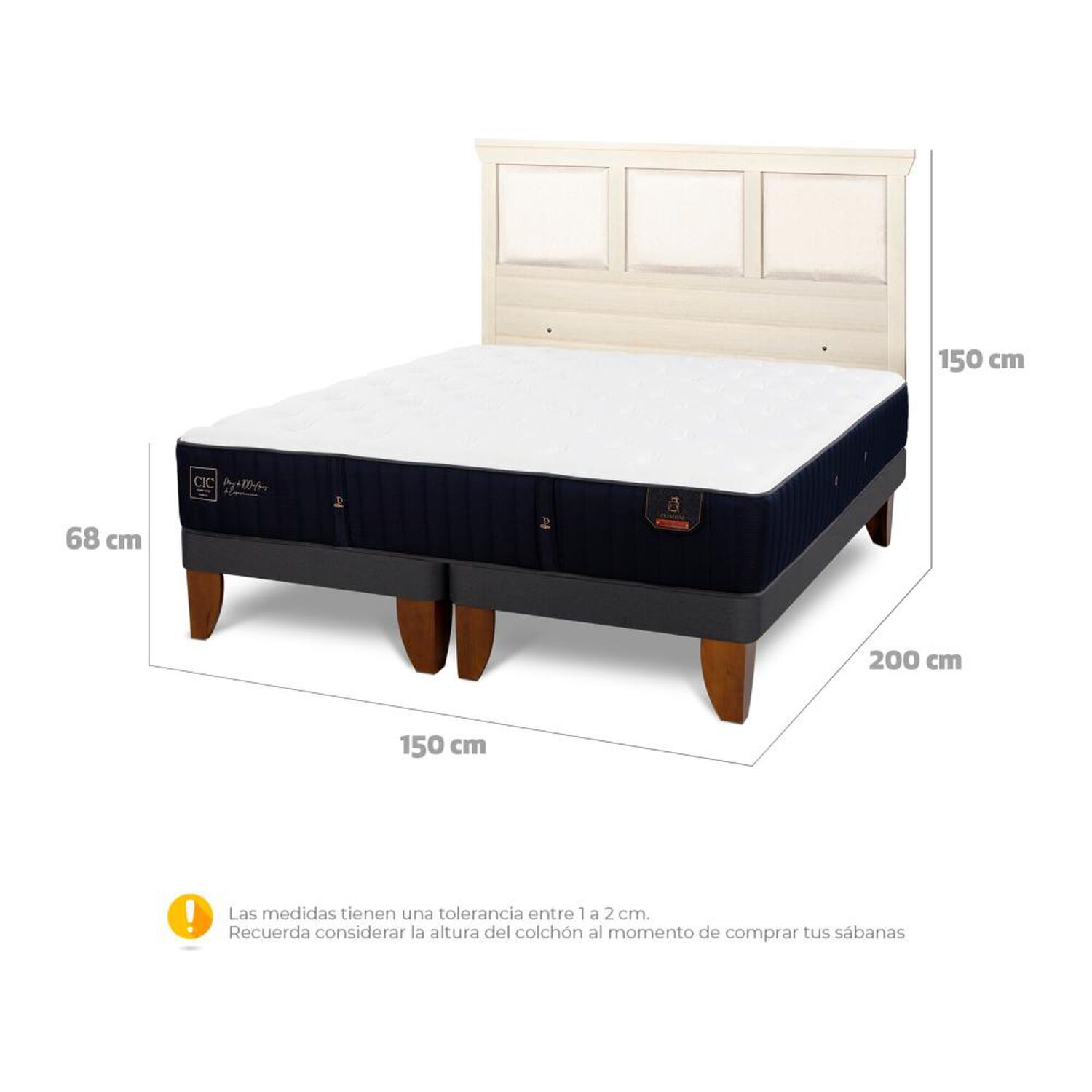 Cama Europea Cic Linea Premium / 2 Plazas / Base Dividida + Respaldo image number 6.0