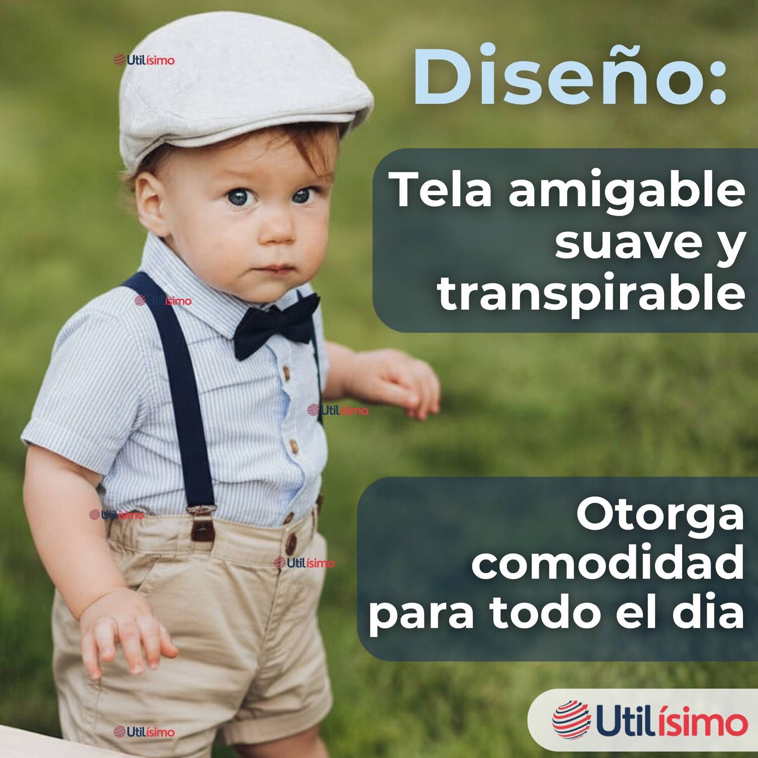 Conjunto Traje De Vestir Con Tirantes Camisa De Rayas Short Algod&oacute;n Bebes image number 2.0