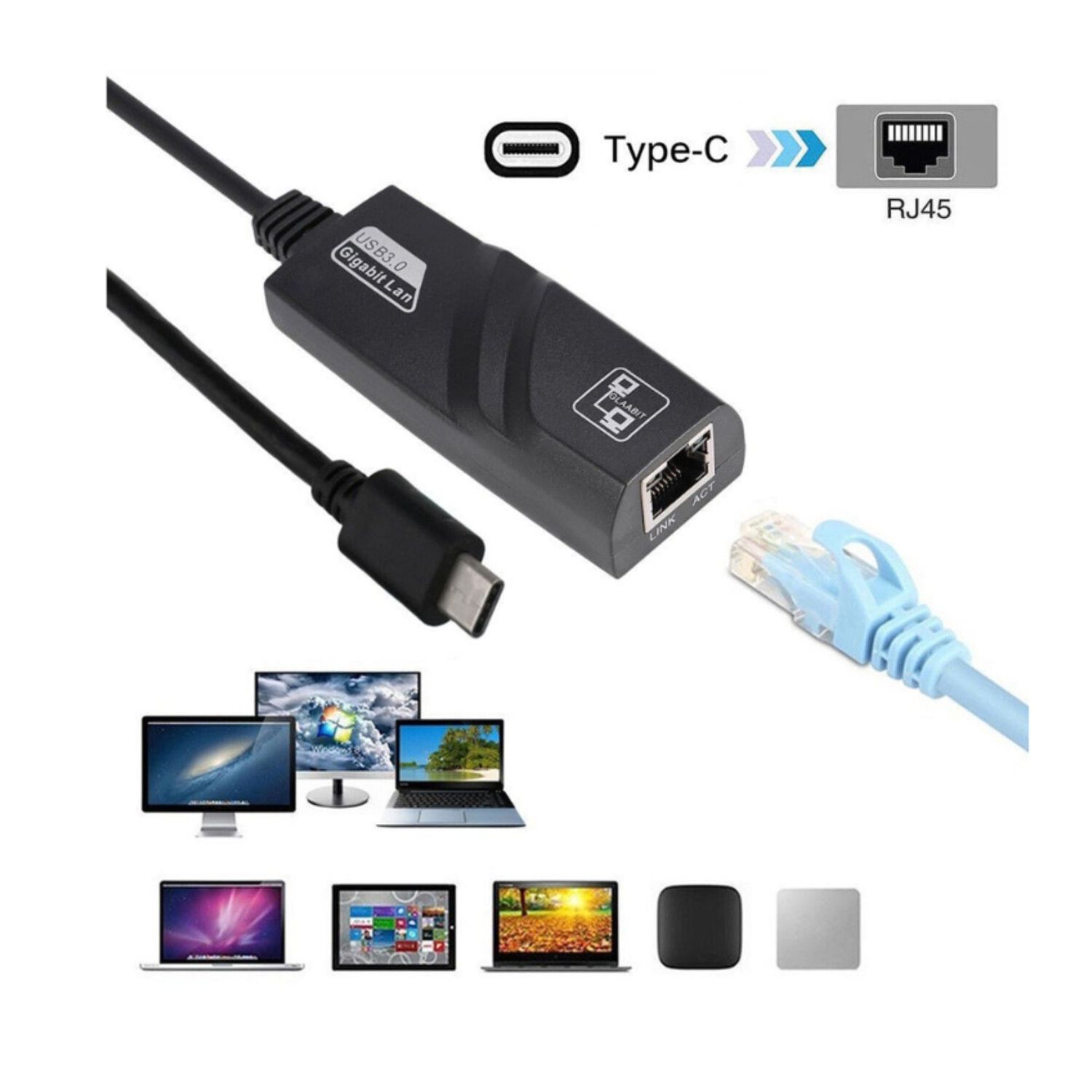 Adaptador Tarjeta Red Usb Tipo C 3.1 Lan Rj45 Ethernet / 1000 Mbps image number 2.0