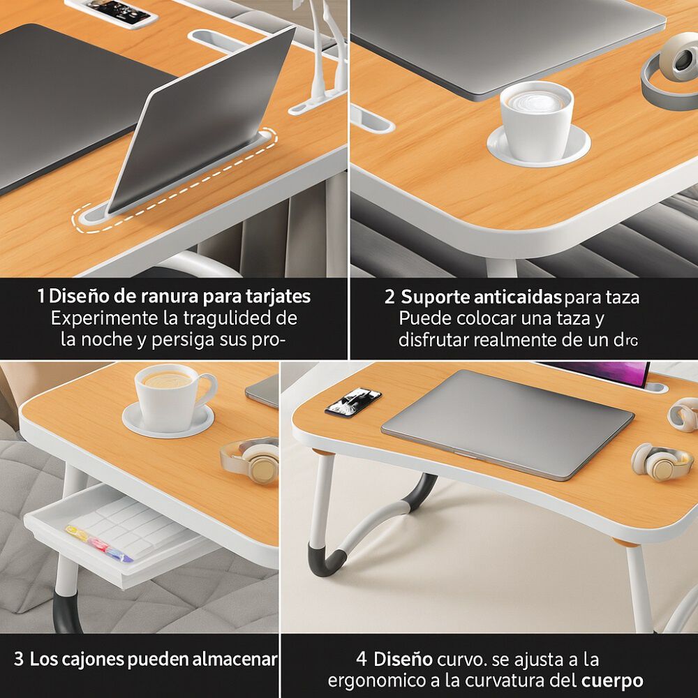 Escritorio Port&aacute;til Madera Usb Y Posavaso Plegable image number 8.0